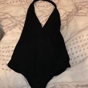 American Apparel black deep V body suit